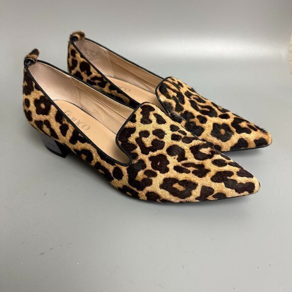 Franco Sarto shoes women 6M Vianna Cow Fur metallic block‎ heel leopard pointy - Picture 1 of 9